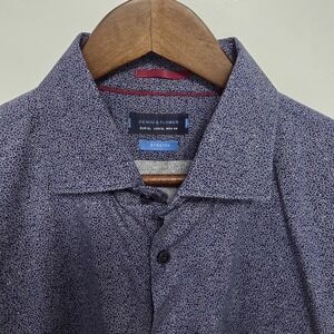 Denim & Flower XL Men's Button-up Stretch Shirt Navy Blue Long-sleeve Floral